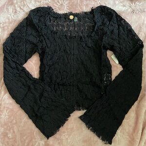 Free People Black Lace Long-Sleeve Blouse